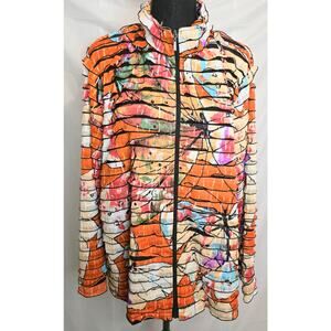 erin Full Zip Ruffled "Shacket" Shirt/Jacket Women's Size 2X Orange Black Multi